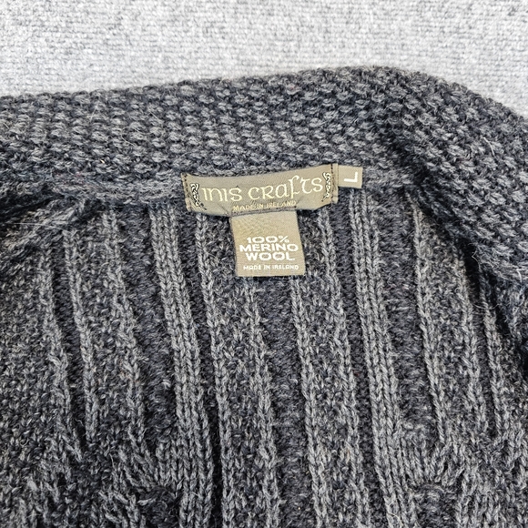 Inis Crafts Womens Celtic Highland Cardigan Sweater L Merino Wool Cable Ireland - Picture 8 of 16